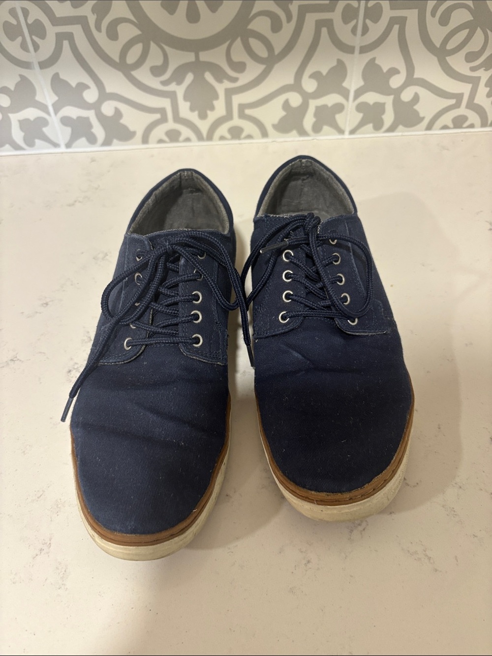 DayFive Navy Canvas Lace-Up Sneakers with Tan Trim